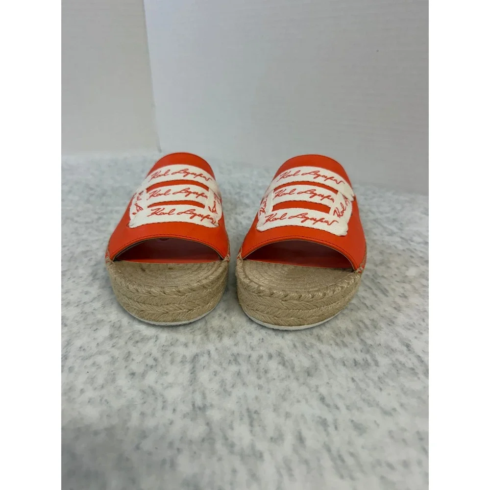 Karl Lagerfeld Paris Cherie Apricot Nappa Leather Espadrille Slide Sandals 9.5 M